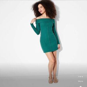Wild Fable Teal Off-Shoulder Long Sleeve Dress